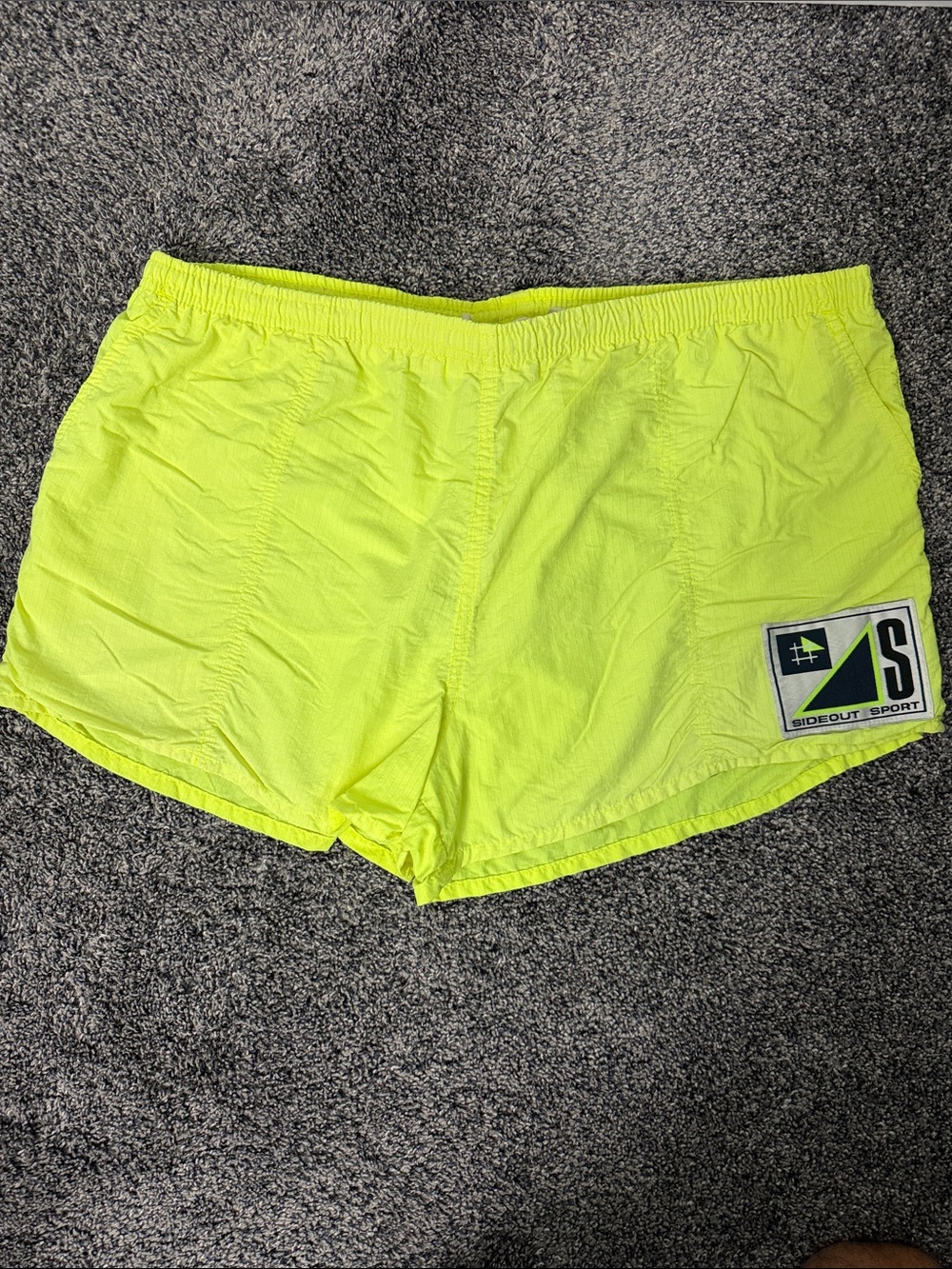 VTG 90’s Sideout Sport Neon Yellow Athletic Shorts - Large